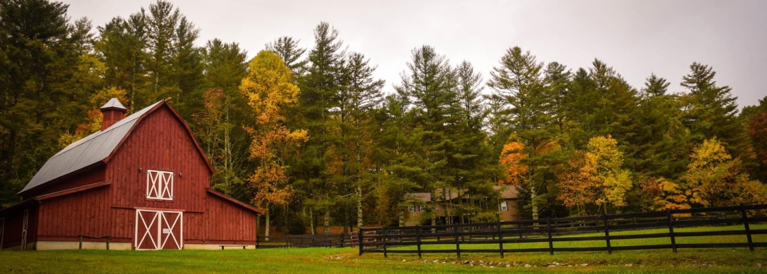 Red barn and trees during autumn