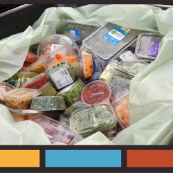 Expired food still in containers being thrown away